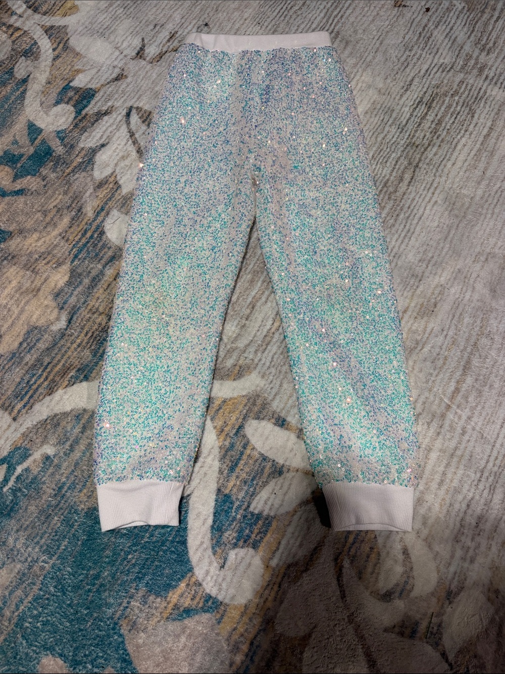 Mila &Rose Sparkle Sequin Kids Jogger Pants - Iridescent Aqua Size 9/10